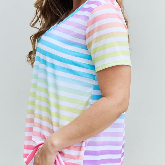 Heimish Out And Proud Full Size Multicolored Striped V-Neck Short Sleeve Top - Picture 2 of 10